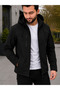 Men's Detachable Hooded Inner Fleece Water and Wind Resistant Softshell Coat - Black - 4