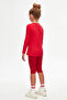 Light Red Basic Seasonal Lycra Long Sleeve Girls' T-Shirt - 3