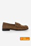Women's Genuine Leather Oval Toe Moccasin Stitched Drawstring Loafer Casual Shoes Lefora Camel Suede - 3