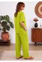 Women's Lime Green Linen Textured Oversize Fit Pants and Blouse Two-Piece Set - 4