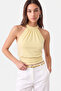 Butter Yellow Fitted 97% Cotton Lace-Up Blouse