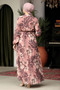 Floral Patterned Dried Rose Hijab Dress 50355GK - 3