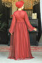 Tulle Burgundy Hijab Evening Dress 54230Br - 3