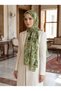 100% Pure Silk Shawl Thin Satin Voile Woven Striped Patterned Khaki Colored 90X210 Shawl