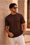 Kwon Crew Neck Basic Short Sleeve Slim Knitwear Men's T-Shirt - Brown