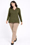 Women's Middle Age and Above V-Neck Patterned Mother Combed Cotton Blouse 30575 - 3