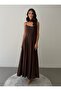 Halter Neck Flared Cut Draped Maxi Dress - Brown - 4