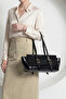 Women's Hand and Shoulder Bag with Button Closure, Inner Pocket, Belt and Gold Buckle, Orya Black - 3