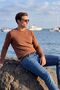 Men's Crew Neck Tile Sweater Knitwear Honeycomb Knit Solid Color Classic Fit - 5243C - 5
