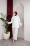 Women's Strawberry Fabric Stand Collar Buttoned Ruffle Detailed Hijab Tunic Pants Double Set - 8