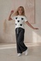 Gray Heart Embroidered Cotton T-Shirt and Ruffle Detailed Pants Set