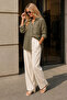 Khaki Oversized Summer Linen Shirt 100% Cotton Pocketed Trend Wide Fit Drop Shoulder Women - 6