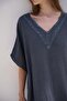 Cotton Navy Blue V-Neck Dress - 2