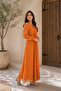 Hana- Elegant Chiffon fully lined pleated button down dress- ORANGE - 3
