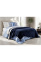 Simple Line Blue 100% Cotton Double Duvet Cover Set with Tassel Blanket - 4