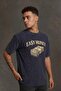 Navy Blue Washed Retro Men's Easy Money Printed T-Shirt - 5