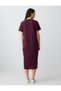 Burgundy Straight Cut Crew Neck Short Sleeve Knitted Dress - 6