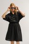 Women's Black Bat Sleeve Pocket Elastic Waist Dress Arm-23y001076 - 3