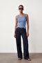 Women's Pool Collar Ribbed Thin Cotton Knitwear Undershirt Blue 23S1015 - 4