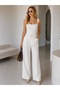 White Pleated Palazzo Trousers with Elastic Back - 2