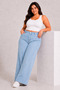Women's Plus Size Jeans Wide Leg Stone-Embellished Denim Pants-Ice Cream Color - 5