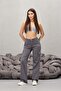 Women's Gray Cargo Straight Fit High Waist Wide Leg Pants - 6
