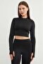 Basic Crew Neck Finger-Loop Crop Blouse - 3