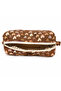 Women's Floral Patterned Makeup Bag Brown Fluffy Bag Organizer, Skincare Bag, 100% Cotton - 3