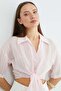 Striped Jacquard Tie Crop Shirt - 7
