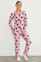 Bow Patterned Suede Pajama Set - 3