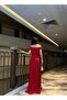Boat neck mini sleeve glittery evening dress 582418 red - 4