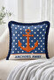 Anchors Away Written Anchor Figured Polka Dot Sailor Style Fringed Throw Pillow Cover Decorative Pillow Cover