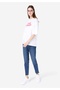 Comfort Fit Round Neck Printed Women's White Knitted Short Sleeve T-Shirt - 3