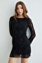 Velvet Detailed Mini Length Transparent Dress