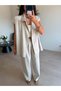 Stone Color Linen Suit with Side Buttons - 4