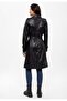 Black Cassie Slit Lined Belted Trench Coat Women's Genuine Leather Coat - 5