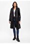 Black Cassie Slit Lined Belted Trench Coat Women's Genuine Leather Coat - 3