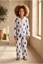 Girl's Teddy Patterned Pajama Set with Pockets Blue