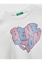 Girl's Ecru Glitter Logo Printed Ribbed Crew Neck Sweatshirt - 2