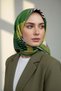 100% Twill Silk Geometric Patterned Khaki - Emerald Green Colored 90X90 Sewing Shape: Hand Sewing Scarf - 3