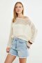 Mesh Knitted Boat Neck Knitwear Blouse - 6
