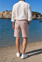 Men's White-Burgundy Slim Fit Seersucker Striped Casual Stretch Shorts with Side Pockets - 6