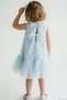 Girl's Evening Dress with Floral Appliqué Detail and Buckle Accessory, Tulle, 2-6 Years, Blue - 2