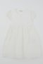 Girl's Short-Sleeved Dress with Scallop Hem and Floral Embroidery, Bow Detail, 5-10 Years Old, Ecru - 3