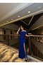 Katre Collar Frilly Slit Evening Dress 582834 Cobalt Blue