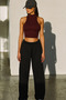 1839 Sleeveless Back Zipper Brown Blouse - 3
