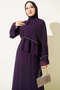 Women's Hijab Abaya Ferace Long Dress with Sapphire Stone Ruffle Detail and Shawl and Belt as a Gift - 5