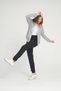 Women's Gray Melange Zippered Hooded Pocket Tracksuit Set - 7408 - 3