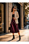 Claret Red Satin High Waist Midi Casual Skirt - 2