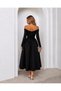 Black Boat Neck Long Sleeve Midi Length Evening Dress 58375 - 4